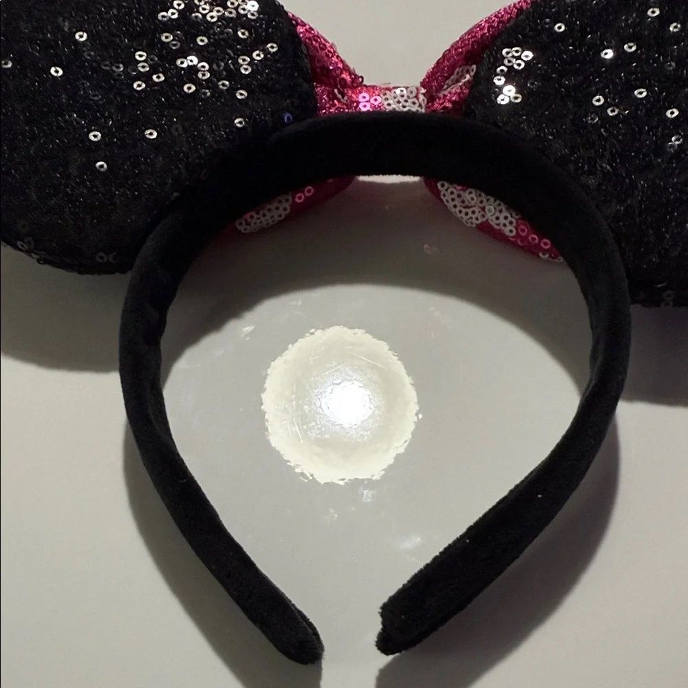 Disney Sequin Minnie Ear Headband with Hot Pink Polka Dot Bow